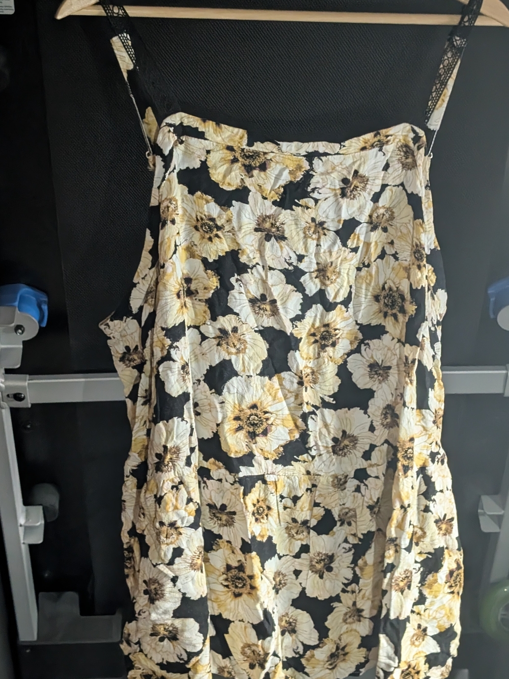 Black Floral Tank with Yellow & Cream Blooms